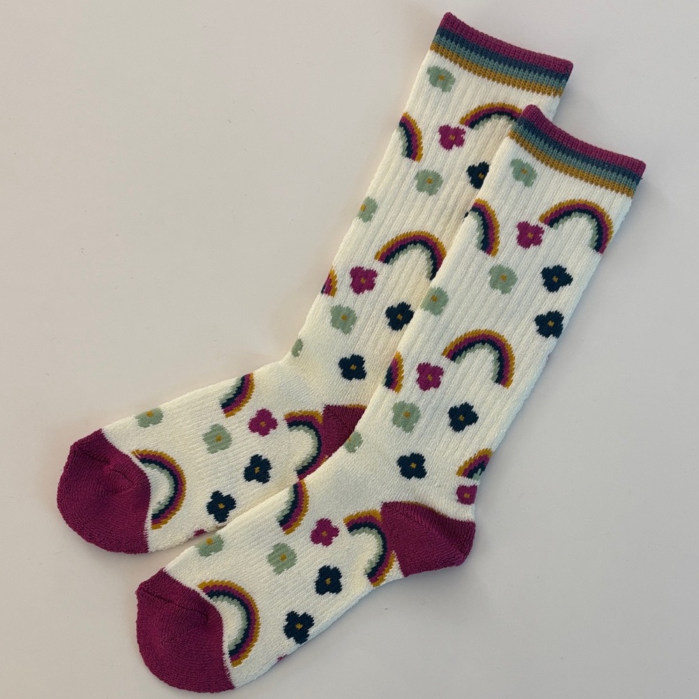 Lands End Rainbow and Flower Patterned Winter Socks